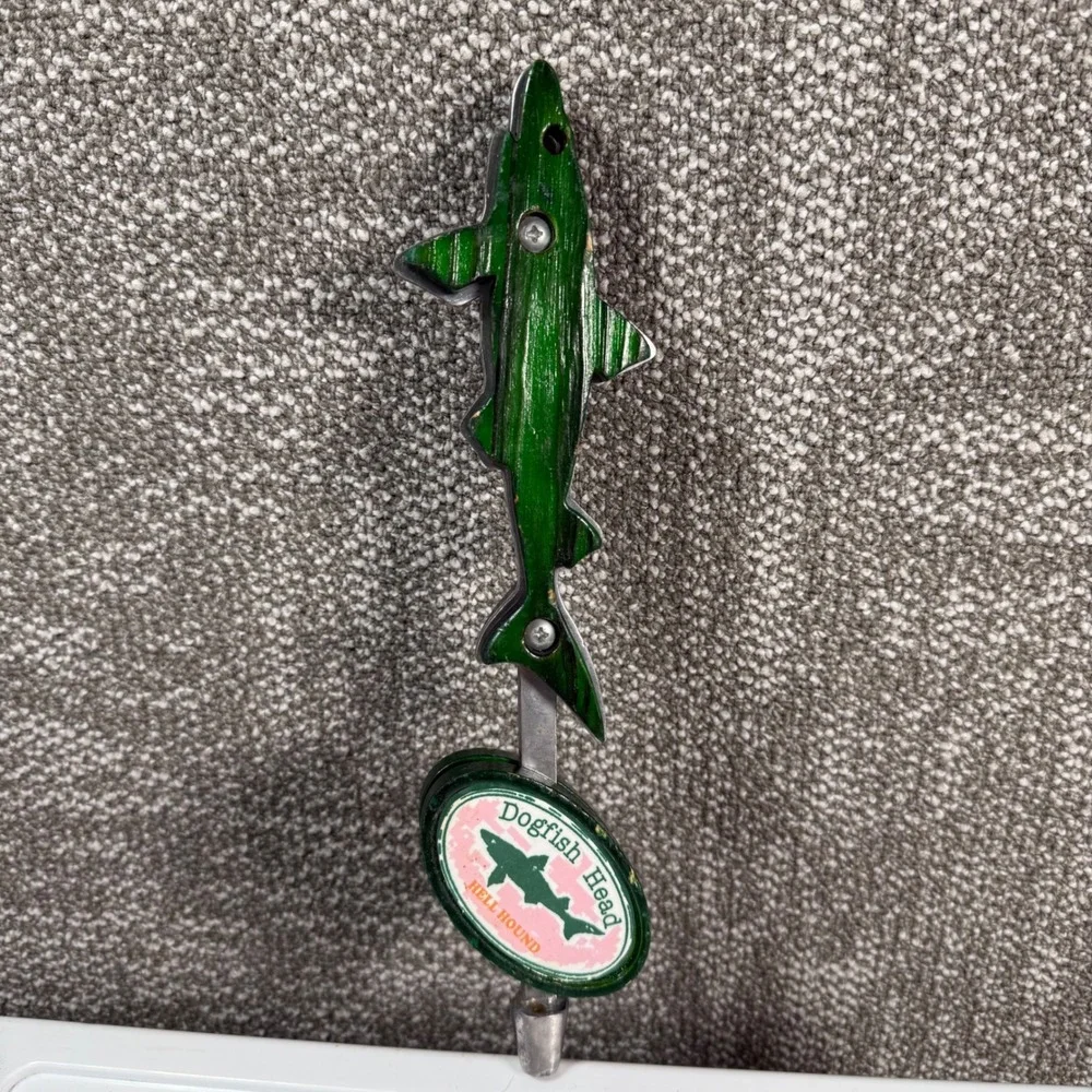 Dogfish Head Hell Hound Beer Tap Handle Green Shark Fin Wood Bar Decor